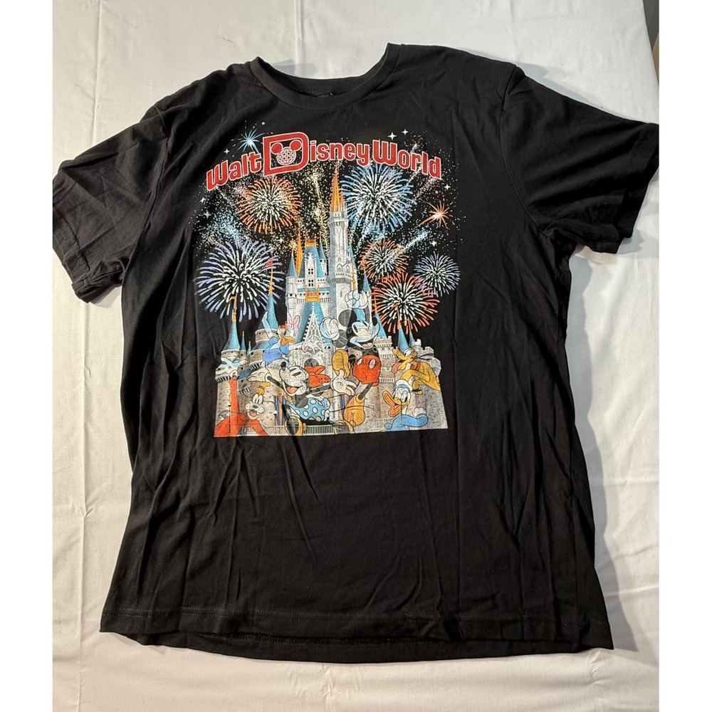 Walt Disney World Mickey Mouse Castle Fireworks Black T-Shirt Mens Large